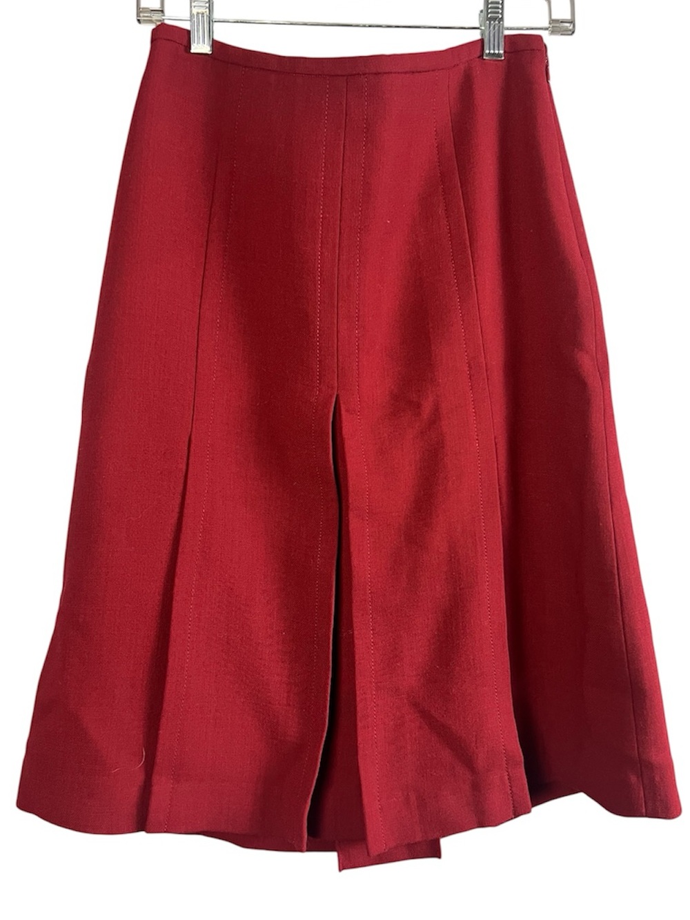 Ann Taylor 100% Wool Pleated Midi Skirt Dark Red Size 6